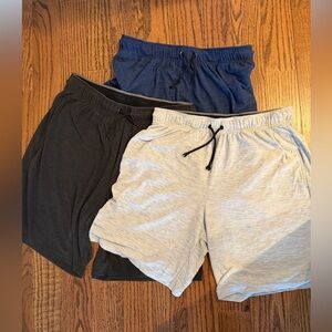 Men's Athletic Gym Shorts - Black, Gray, and Blue. Set of 3 / Lot of 3.